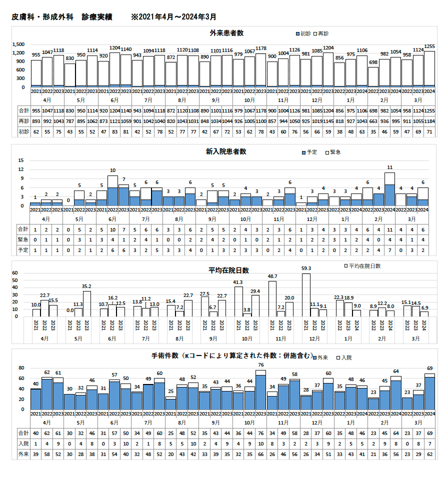 皮膚科・形成診療実績